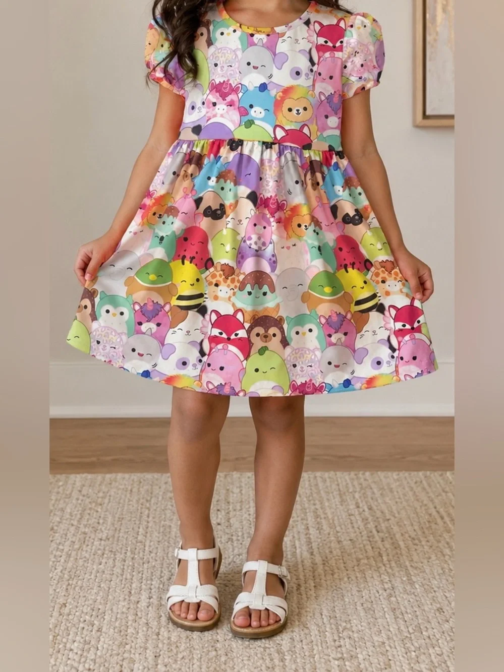 Kids Multicolor Squishmallow Print Dress